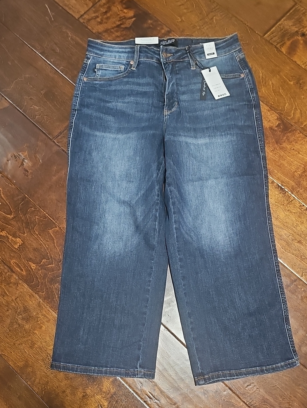 Judy Blue 14W Dark Blue Wide-Leg Midrise Tummy Control Cropped Jeans